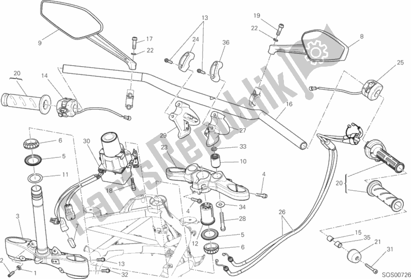 All parts for the Handlebar of the Ducati Diavel Carbon FL Thailand 1200 2019